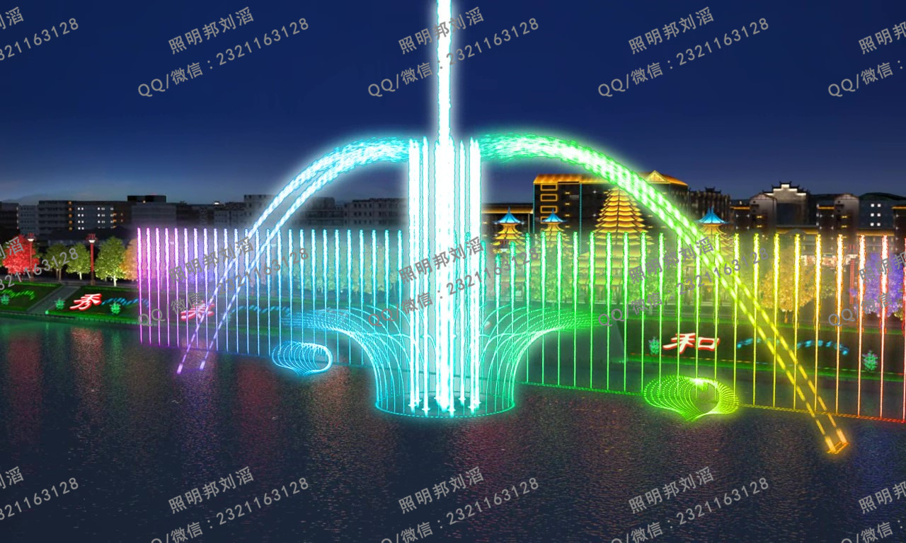 芷江灯光音乐喷泉表演,夜景动画亮化